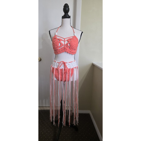 crochet bikini fringe and bra top set