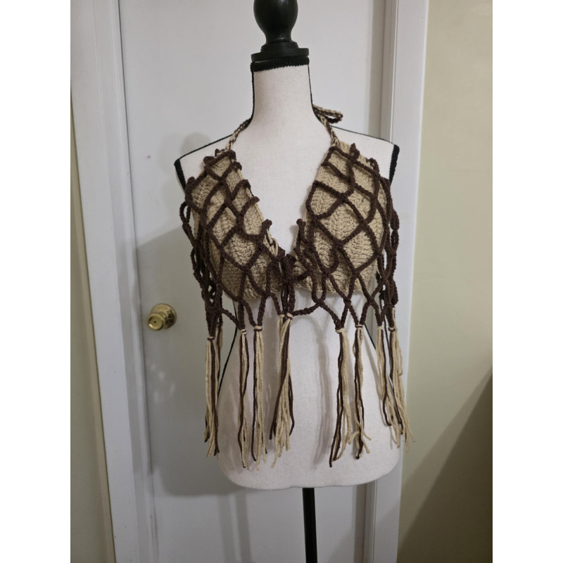 fringe net bra top crochet